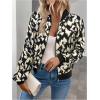 image:imageOYOANGLE Womens Cheetah Print Zip Up Jacket Long Sleeve Casual Lightweight Bomber Jackets OuterwearBlack and White