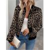image:imageOYOANGLE Womens Cheetah Print Zip Up Jacket Long Sleeve Casual Lightweight Bomber Jackets OuterwearBrown