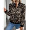 image:imageOYOANGLE Womens Cheetah Print Zip Up Jacket Long Sleeve Casual Lightweight Bomber Jackets OuterwearBrown