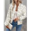 image:imageOYOANGLE Womens Cheetah Print Zip Up Jacket Long Sleeve Casual Lightweight Bomber Jackets OuterwearKhaki White