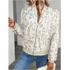 image:imageOYOANGLE Womens Cheetah Print Zip Up Jacket Long Sleeve Casual Lightweight Bomber Jackets OuterwearKhaki White