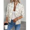 image:imageOYOANGLE Womens Cheetah Print Zip Up Jacket Long Sleeve Casual Lightweight Bomber Jackets OuterwearKhaki White