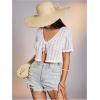 image:imageOYOANGLE Womens Crochet Knit Tie Front Crop Top Hollow Out Short Sleeve Cardigan SweaterWhite