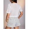 image:imageOYOANGLE Womens Crochet Knit Tie Front Crop Top Hollow Out Short Sleeve Cardigan SweaterWhite