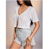 image:imageOYOANGLE Womens Crochet Knit Tie Front Crop Top Hollow Out Short Sleeve Cardigan SweaterWhite