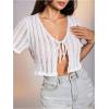 image:imageOYOANGLE Womens Crochet Knit Tie Front Crop Top Hollow Out Short Sleeve Cardigan SweaterWhite