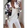 image:imageOYOANGLE Womens Floral Print Baseball Collar Bomber Jacket Long Sleeve Zip Up Coat OuterwearWhite