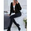 image:imageOYOANGLE Womens Knit Open Front Long Sleeve Cropped Cardigan Sweater Soft Knit Spring Fall OuterwearBlack