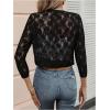 image:imageOYOANGLE Womens Lace Mesh Open Front Cropped Cardigans 34 Sleeve Dressy JacketsBlack