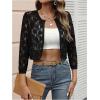 image:imageOYOANGLE Womens Lace Mesh Open Front Cropped Cardigans 34 Sleeve Dressy JacketsBlack