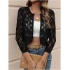 image:imageOYOANGLE Womens Lace Mesh Open Front Cropped Cardigans 34 Sleeve Dressy JacketsBlack