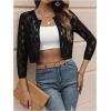 image:imageOYOANGLE Womens Lace Mesh Open Front Cropped Cardigans 34 Sleeve Dressy JacketsBlack