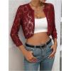 image:imageOYOANGLE Womens Lace Mesh Open Front Cropped Cardigans 34 Sleeve Dressy JacketsRed