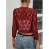 image:imageOYOANGLE Womens Lace Mesh Open Front Cropped Cardigans 34 Sleeve Dressy JacketsRed