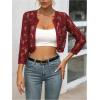 image:imageOYOANGLE Womens Lace Mesh Open Front Cropped Cardigans 34 Sleeve Dressy JacketsRed