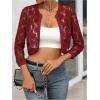 image:imageOYOANGLE Womens Lace Mesh Open Front Cropped Cardigans 34 Sleeve Dressy JacketsRed