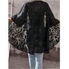 image:imageOYOANGLE Womens Lace Sheer Open Front Cardigan 34 Sleeve Lightweight See Through JacketBlack