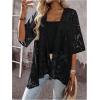 image:imageOYOANGLE Womens Lace Sheer Open Front Cardigan 34 Sleeve Lightweight See Through JacketBlack