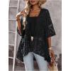 image:imageOYOANGLE Womens Lace Sheer Open Front Cardigan 34 Sleeve Lightweight See Through JacketBlack