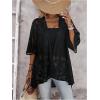 image:imageOYOANGLE Womens Lace Sheer Open Front Cardigan 34 Sleeve Lightweight See Through JacketBlack
