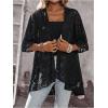 image:imageOYOANGLE Womens Lace Sheer Open Front Cardigan 34 Sleeve Lightweight See Through JacketBlack
