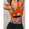 image:imageOYOANGLE Womens Letter Print Sports Bra Asymmetrical Neck Cut Out Medium Support Workout Yoga BrasOrange