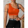image:imageOYOANGLE Womens Letter Print Sports Bra Asymmetrical Neck Cut Out Medium Support Workout Yoga BrasOrange