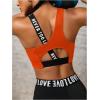 image:imageOYOANGLE Womens Letter Print Sports Bra Asymmetrical Neck Cut Out Medium Support Workout Yoga BrasOrange