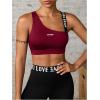 image:imageOYOANGLE Womens Letter Print Sports Bra Asymmetrical Neck Cut Out Medium Support Workout Yoga BrasRed