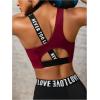 image:imageOYOANGLE Womens Letter Print Sports Bra Asymmetrical Neck Cut Out Medium Support Workout Yoga BrasRed