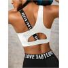 image:imageOYOANGLE Womens Letter Print Sports Bra Asymmetrical Neck Cut Out Medium Support Workout Yoga BrasWhite