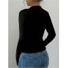 image:imageOYOANGLE Womens Long Sleeve Cutout Shirt Collar V Neck Ribbed Knit Split Hem Going Out TopsBlack