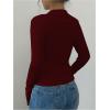 image:imageOYOANGLE Womens Long Sleeve Cutout Shirt Collar V Neck Ribbed Knit Split Hem Going Out TopsBurgundy