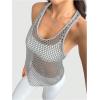 image:imageOYOANGLE Womens Mesh Racerback Workout Tank Top Hollow Out Scoop Neck Sleeveless Sports ShirtsLight Grey