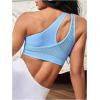 image:imageOYOANGLE Womens One Shoulder Sports Bras Cutout Workout One Strap Sexy Crop Tank TopsBlue