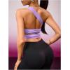 image:imageOYOANGLE Womens One Shoulder Sports Bras Twist Asymmetric Hollow Out Left Strap Yoga Workout Cute Support Sport BrasPurple