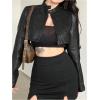 image:imageOYOANGLE Womens PU Leather Crop Jackets Zip Up Long Sleeve Motorcycle Punk Rock Jacket OutwearBlack