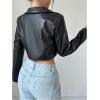 image:imageOYOANGLE Womens PU Leather Cropped Jacket Zip Up Motorcycle Jackets CoatBlack