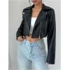 image:imageOYOANGLE Womens PU Leather Cropped Jacket Zip Up Motorcycle Jackets CoatBlack