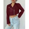 image:imageOYOANGLE Womens PU Leather Cropped Jacket Zip Up Motorcycle Jackets CoatBurgundy