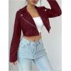 image:imageOYOANGLE Womens PU Leather Cropped Jacket Zip Up Motorcycle Jackets CoatBurgundy