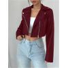image:imageOYOANGLE Womens PU Leather Cropped Jacket Zip Up Motorcycle Jackets CoatBurgundy