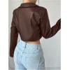 image:imageOYOANGLE Womens PU Leather Cropped Jacket Zip Up Motorcycle Jackets CoatKhaki