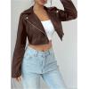 image:imageOYOANGLE Womens PU Leather Cropped Jacket Zip Up Motorcycle Jackets CoatKhaki