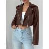 image:imageOYOANGLE Womens PU Leather Cropped Jacket Zip Up Motorcycle Jackets CoatKhaki