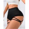 image:imageOYOANGLE Womens Ring Linked Cut Out High Waisted Biker Shorts Stretchy Rave Workout Athletic Gym ShortsBlack
