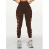 image:imageOYOANGLE Womens Sexy Ripped Leggings High Waist Seamless Workout Leggings Gym Elastic Tights Tummy Control Yoga PantsCoffee Brown