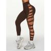 image:imageOYOANGLE Womens Sexy Ripped Leggings High Waist Seamless Workout Leggings Gym Elastic Tights Tummy Control Yoga PantsCoffee Brown