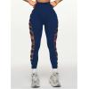 image:imageOYOANGLE Womens Sexy Ripped Leggings High Waist Seamless Workout Leggings Gym Elastic Tights Tummy Control Yoga PantsDeep Blue