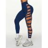 image:imageOYOANGLE Womens Sexy Ripped Leggings High Waist Seamless Workout Leggings Gym Elastic Tights Tummy Control Yoga PantsDeep Blue
